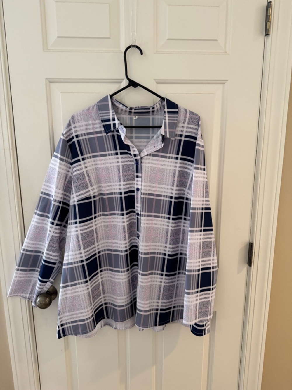 Plus Size Plaid Button-Front Top in Navy and Light Blue